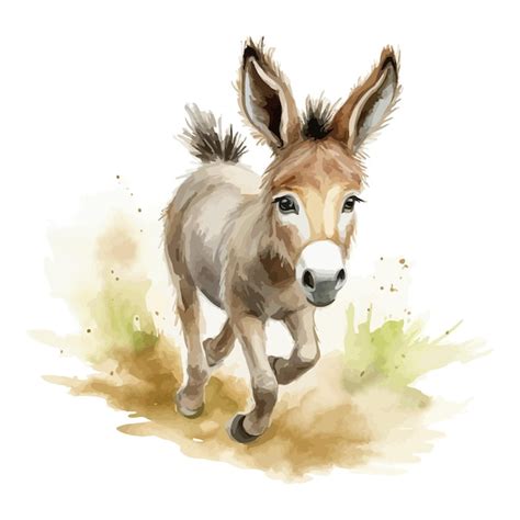 Desenho Animado De Um Burro Bonito Caminhando Em Estilo De Pintura A