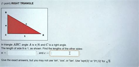 Solved Right Triangle In Triangle Abc Angle A Is 60Â° And C Is A Right Angle The Length Of