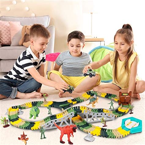 Meland Dinosaur Race Track Car Toy Set Pcs Flexible Trains Tracks