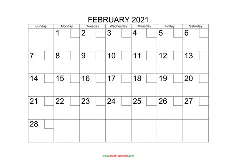 Free Download Printable February 2021 Calendar with check boxes