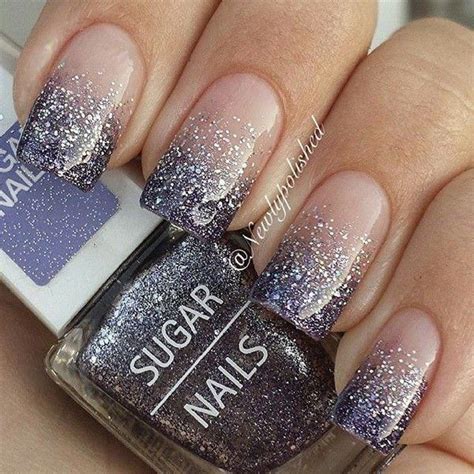 Gradient Nail Art And Silver Glitter Nail Art Designed In French Tips