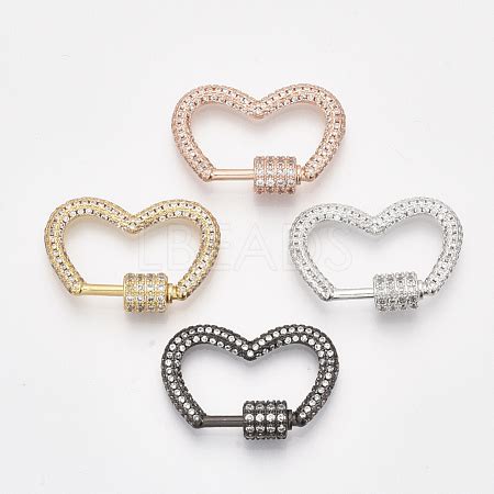 Brass Micro Pave Cubic Zirconia Screw Carabiner Lock Charms Lbeads