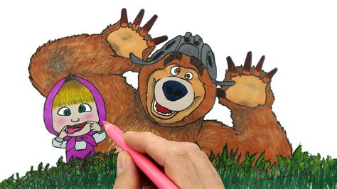 How To Draw Masha And The Bear Maşa Ile Koca Ayı Çizim Ve Boyama Youtube