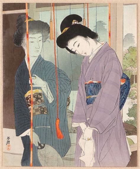 Conversation Kuchi E Japanese Woodblock Print By Eiho Hirezaki 1881 1968 Japanese Vintage