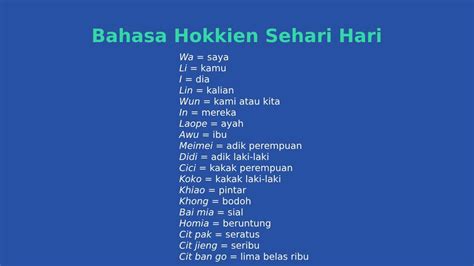 Kosakata Bahasa Hokkien Sehari Hari Dan Artinya