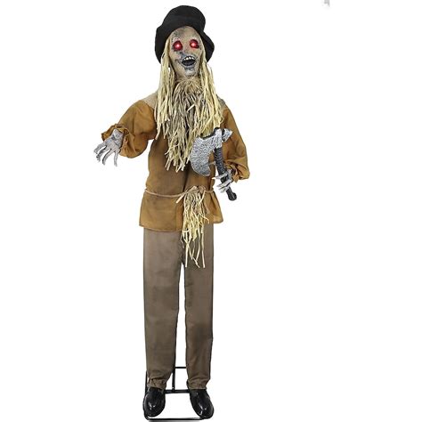 Haunted Hill Farm 59 Ft Freestanding Laughing Lighted Scarecrow