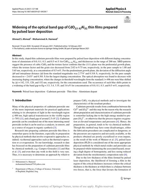 Widening Of The Optical Band Gap Of Cdo21 Xalx Thin Films Prepared