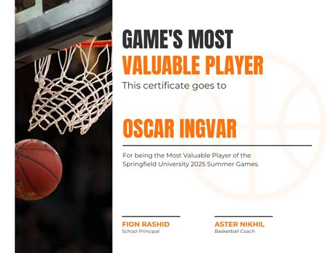 White Orange Basketball Player Sport Certificate Template Venngage