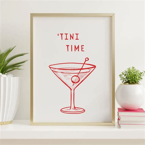 Tini Time Print Trendy Drink Poster Retro Martini Wall Art Drink Art