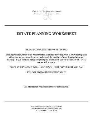 Fillable Online Estate Planning Worksheet Elder Va Benefits Fax Email