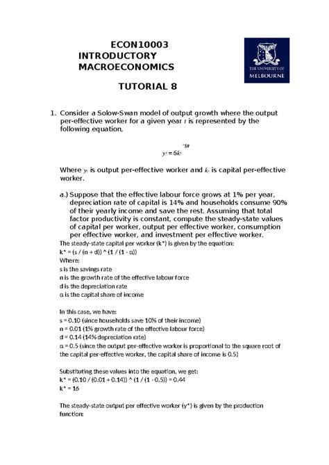 Tutorial Questions Econ Introductory Macroeconomics Tutorial