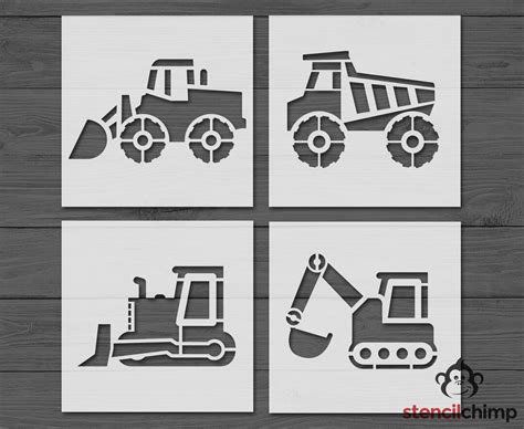 Construction Stencil Bundle Dump Truck Bulldozer Excavator Front