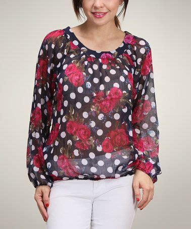 Look At This Zulilyfind Navy Pink Polka Dot Floral Chiffon Top