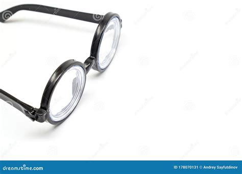 Round Black Rimmed Glasses With Thick Lenses Stock Image Image Of