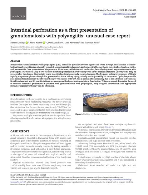 Pdf Intestinal Perforation As A First Presentation Of Granulomatosis