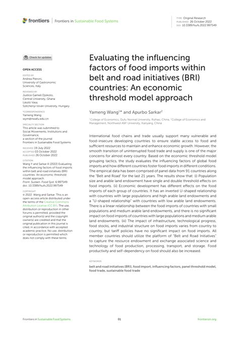 PDF Evaluating The Influencing Factors Of Food Imports Within Belt