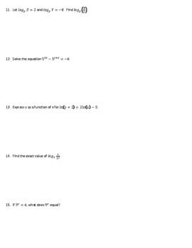 Precalculus Test Exponential And Logarithmic Functions By My Geometry