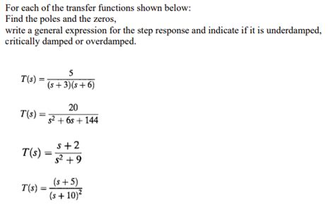 Solved For Each Of The Transfer Functions Shown Below Find Chegg