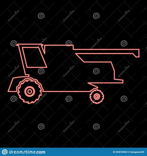 Neon Farm Harvester For Work On Field Combine Icon Red Color Vector