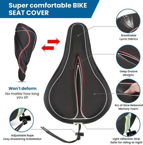 SGODDE Memory Foam Bike Seat Cover, Extra Soft Bike Seat Cushion for ...