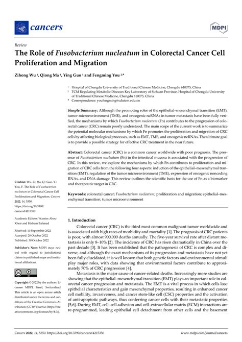 Pdf The Role Of Fusobacterium Nucleatum In Colorectal Cancer Cell