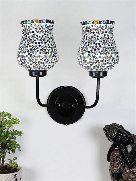 Devansh Dual Multicolor Mosaic Glass Wall Mounted Lamp With Iron Base