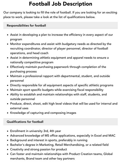 Football Job Description Velvet Jobs