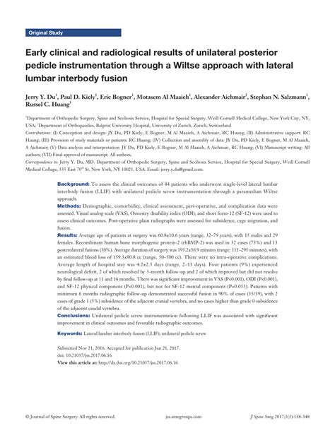 Pdf Early Clinical And Radiological Results Of Unilateral Posterior