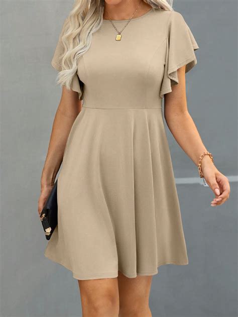 Solid Butterfly Sleeve A Line Dress Walmart