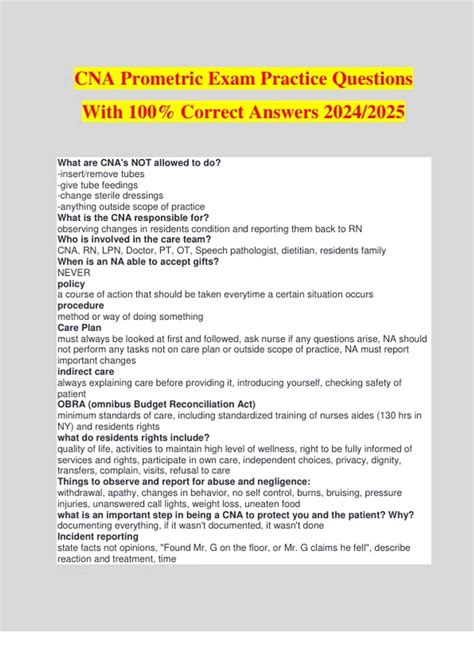 CNA Prometric Exam Practice Questions With 100 Correct Answers 2024