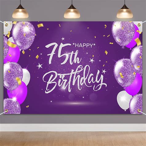 Happy 75th Birthday Backdrop Banner Decor Green Glitter Cheers To 75 Years Old