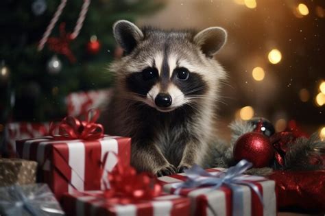 Premium AI Image A Funny Raccoon Sitting Under The Decorated