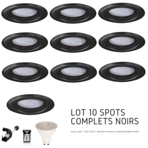 10 focos LED GU10 empotrables negro Led 7W salida 50W 120 blanco cálido