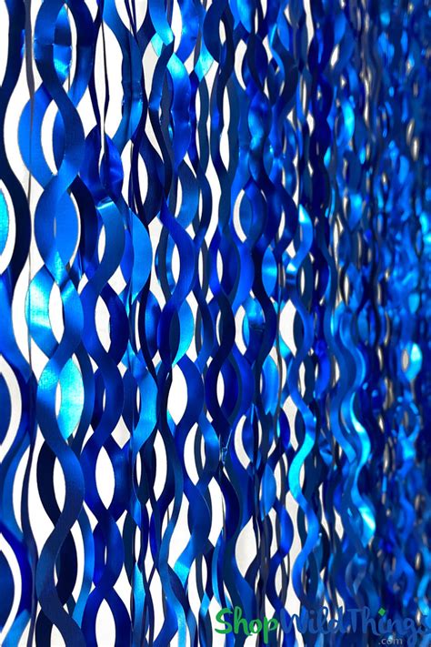 Blue Metallic Foil Party Curtain Curly Strands