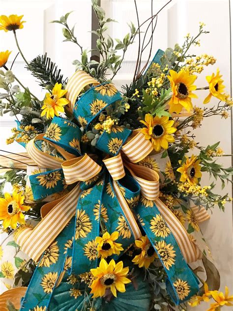 Sunflower Swag Fall Swag Teal Pumpkin Swag Extra Large Swag Sunflower Wreath Teal Swag