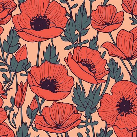 Fondo De Flores De Amapola Roja Vector Premium