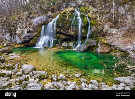 Waterfall Virje Slap Virje Triglavski National Park Slovenia Stock
