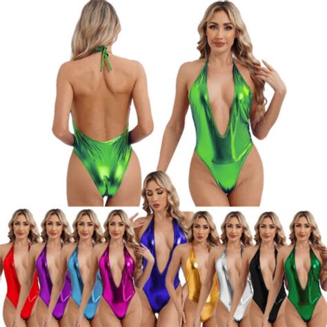 Sexy Womens Shiny Metallic One Piece Monokini Backless Bathing Suits Swimsuits Ebay