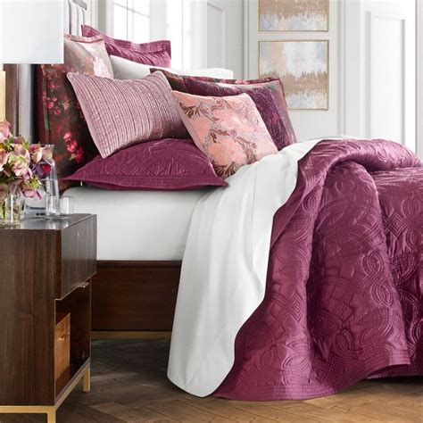 Hotel Collection Classic Dutch Floral Quilted King Coverlet Plum