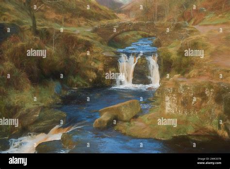 Digital Oil Painting Of A Rural Landscape Scene Three Shire Heads In