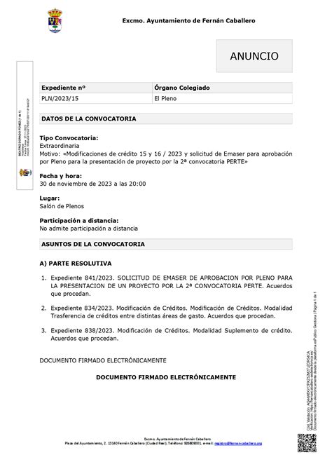 Convocatoria De Sesi N Plenaria Extraordinaria Pln