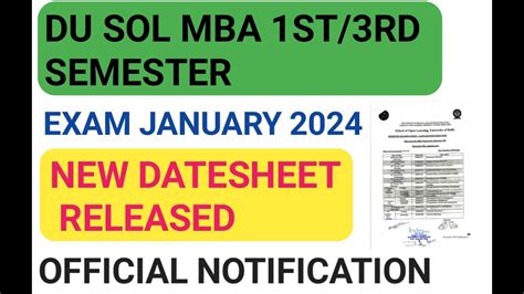 DU SOL MBA FIRST AND THIRD SEMESTER EXAM DATESHEET RELEASED JANUARY