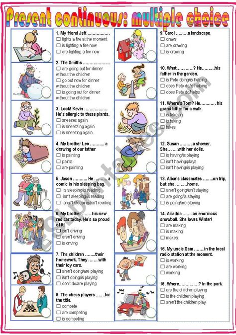 The Present Continuous Multiple Choice Esl Worksheet By Nuria08