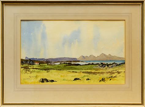 James Herriot Scottish Rhum And Eigg From Arisaig Watercolour On