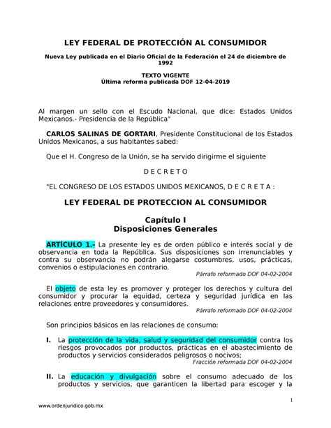 LEY Federal DE Proteccion AL Consumidor ART Queja FUN LEY FEDERAL DE