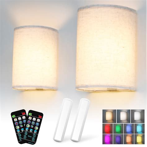 Led Rechargeable Wall Sconces Set Of Two Rgb Colors With Remote