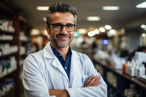 Retrato De Un Farmac Utico En Una Farmacia Con Estantes De Productos