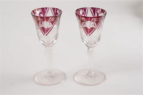 Antique Cranberry Crystal Decanters And Cordial Glasses Suite Ebth