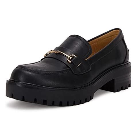 Womens Lug Sole Platform Mid Chunky Heel Loafers