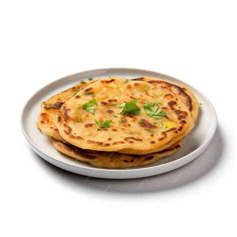 Premium Photo Aloo Paratha Indian Dish On White Plate Isolated On A